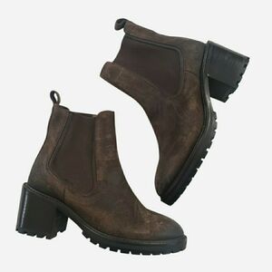 Thursday Boot Co Brown Suede Chunky Heel Chelsea Boots 5.5 Distressed Everyday